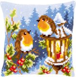Vervaco Kruissteekkussen Roodborstjes met lamp 40x40 cm