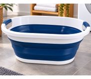 Panier à linge pliable 36 litres – Récipient gain de place avec poignées pratiques **Produit de second choix – vérifié** Bleu/Blanc