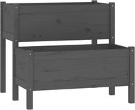 vidaXL Plantenbak - Massief Grenenhout - Grijs - 84,5x84x75 cm