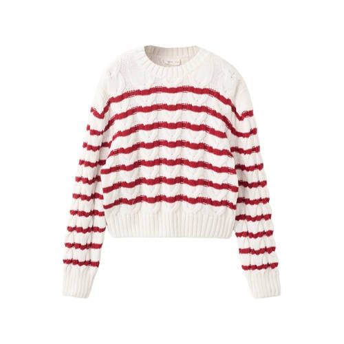 Mango Kids gestreepte trui wit met kabels