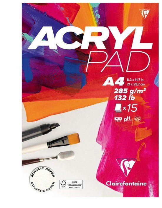 Clairefontaine Acryl Pad - A4 - 285g - 15 vel