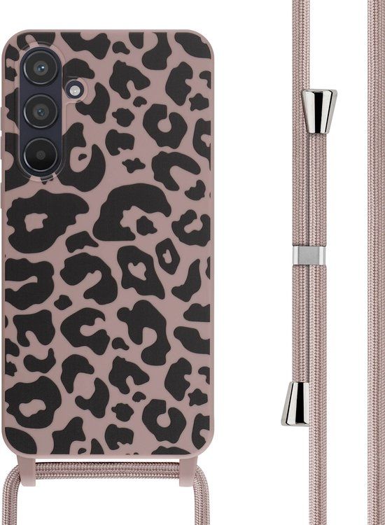 iMoshion Hoesje Samsung Galaxy A55 - Siliconen Back Cover met Koord - Roze / Animal Pink