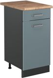 Vicco Keukenonderkast R-Line, Blauw-grijs/Antraciet, 40 cm goudkleurig eiken werkblad