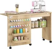 HOMCOM Naaitafel - Spaanplaat - 116,3 x 49,5 x 76,5 cm - Natuurlijk hout