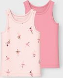 NAME IT - NMFTANK TOP 2P BALLARINA NOOS - Meisjes - Onderhemden - Roze - Gebloemd - Katoen/Elastaan - Ronde hals - Maat 116