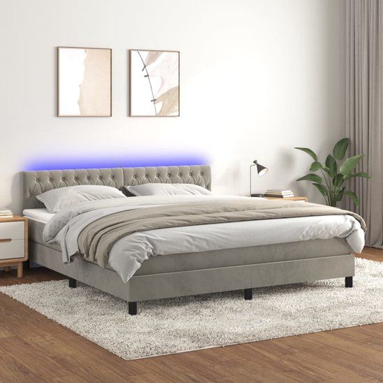 vidaXL Boxspring met matras en LED fluweel lichtgrijs 180x200 cm