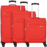 American Tourister Deep Dive 4 wielen Kofferset 3-delig met uitbreidingsplooi - Zachte bagage - TSA slot - red-grey