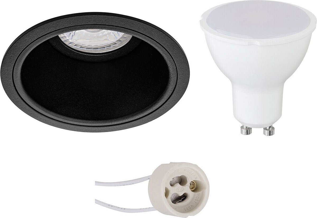 Qualu LED Spot Set - Proma Minko Pro - GU10 Fitting - Dimbaar - Inbouw Rond - Mat Zwart - 6W - Natuurlijk Wit 4200K - Verdiept - Ø90mm