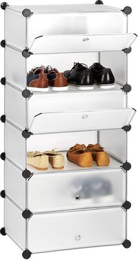 Relaxdays Schoenenrek - Kunststof - 6 Vakken - Transparant/Zwart