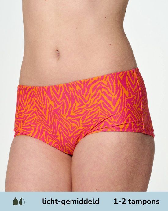 Merkloos Menstruatie zwemkleding Boxer Zwembroekje Print Oranje Maat S (164/170)