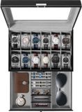 Uten Watch Box 12 Horloges, Horlogebox voor Heren, Sieradendoos voor Dames, Horlogekast met Lade, Sleutel, Kerstcadeaus, Zwart