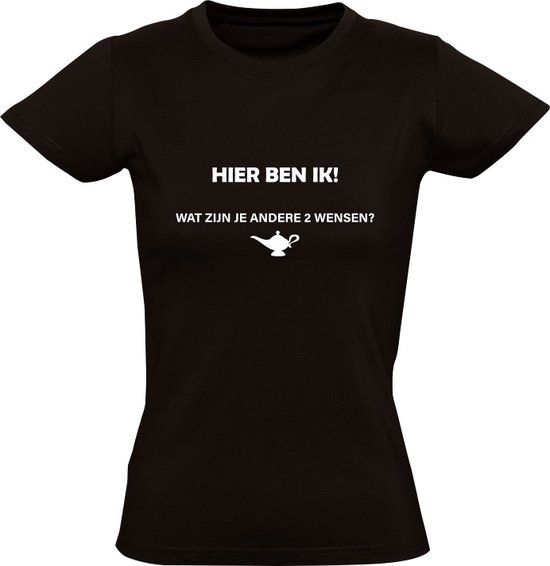 Sol's Zwart XL T-shirt Dames - Hier ben ik! Wat zijn je andere 2 wensen? - Katoen