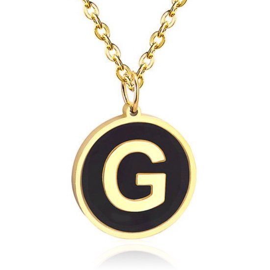 Cilla Jewels Goudkleurige Dames Schakelketting met Zwarte Kettinghanger Letter G