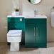 Cluo meuble vasque et combinaison WC vert foncé, incl. toilette, réservoir caché et lavabo | poignées chromées | version droite