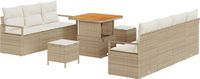 vidaXL Tuinbank Set met kussen 10 pcs Beige poly rattan