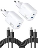 INIU Oplader USB C, 30 W 2-poorts stekker [USB C + USB A] snellader met kabel, multi-sector PD type C adapter voor iPhone 17 16 Pro Max iPad Air, Galaxy S25 S24 Ultra, Xiaomi 15, Pixel 10 9 enz