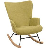 HWC-N14 Schommelstoel, Relaxfauteuil, TV-fauteuil, Massief Hout Metaal Stof/Textiel 320g/m² ~ Groen