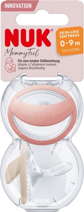 NUK MommyFeel Fopspeen | siliconen | 0-9 maanden | 2 stuks | rood- creme | koraal