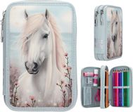 Depesche Miss Melody 13974 - Gevulde etui met 2 vakken, lichtblauw, paarden- en bloemenmotief