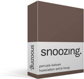 Snoozing percale katoen hoeslaken extra hoog - Lits-jumeaux (200x220 - Taupe
