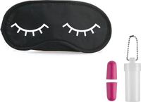 Merkloos / Sans marque Shoppartners Bv Slaapmasker met slapende oogjes zwart/wit inclusief roze oordopjes - one size