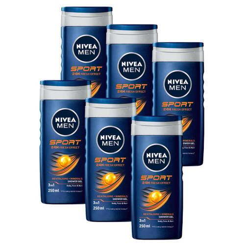 NIVEA NIVEA MEN Sport douchegel - 6 x 250 ml - voordeelverpakking