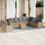 VidaXL Ensemble de jardin 11 pièces avec coussins poly rotin beige