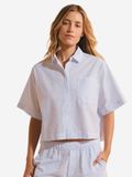Etam Chemise de pyjama en coton gaufré - Bettina - L - Bleu - Femme