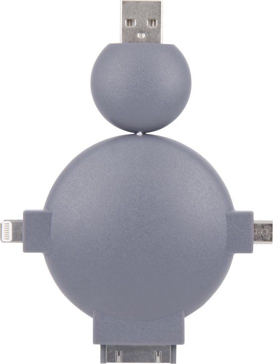 Thumbs Up 3-in-1 USB Charging Cable - 0.28m - Grey