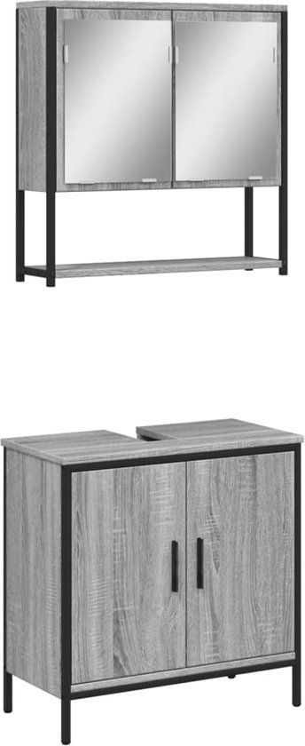 vidaXL 2-delige Badkamermeubelset Bewerkt Hout Grijs Sonoma Eikenkleur