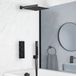 Preto Système de douche et de bain thermostatique noir avec robinet de douche à 3 voies avec inverseur, pomme de douche carrée de 30 cm, douchette et remplisseur de baignoire à trop-plein