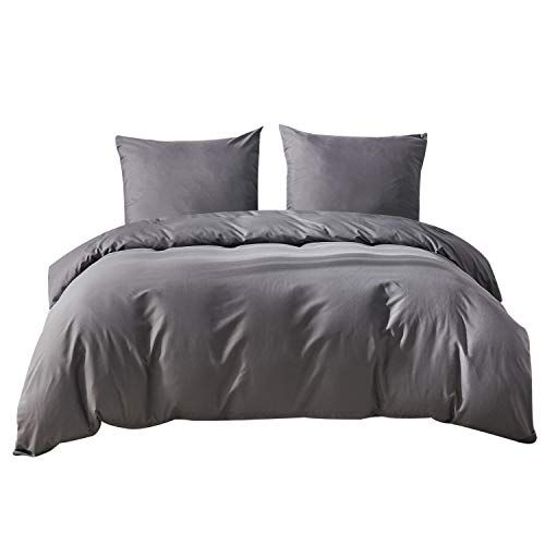 Bedsure beddengoed, 155 x 220 cm, grijs dekbedovertrek - beddengoedset 155 x 220 cm met 80 x 80 cm kussensloop, eenpersoons dekbedovertrek, antraciet, ritssluiting