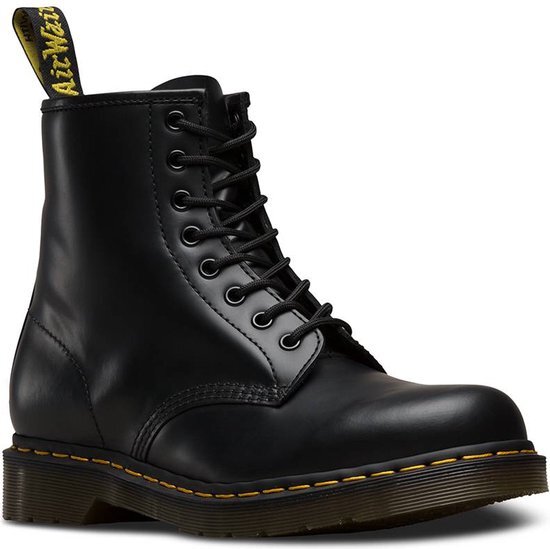 Dr. Martens - 1460 - Bottines stoer - Dames - Maat 39 - Zwart;Zwarte - Black Smooth GEEL stiksel