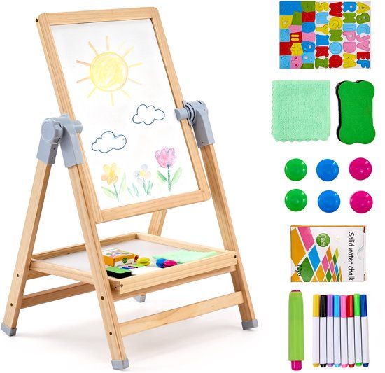 VEVOR 2-In-1 Kinderezel Kinderbord Krijtbord Whiteboard Accessoires Hout