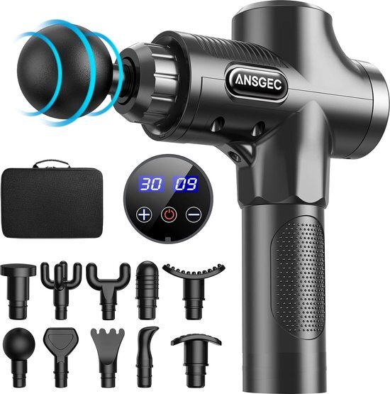 Massage Gun, 30 Snelheden Massage Pistool Diep Weefsel met 6 Massage Koppen, Krachtige, Antislip, Stille, Professionele Elektrische Handheld Massage Pistool voor ontspannen herstel - LCD-aanraakscherm