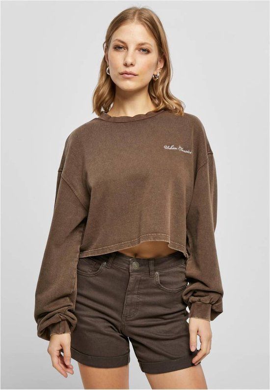 Urban Classics Small Embroidery Terry Crewneck Crop Sweater - Brown - L
