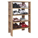 RICOO WM040-EW Schoenenrek, smal en hoog, 88 x 60 x 32 cm, staand rek, geperst hout, bruin eiken, schoenenstandaard met 4 niveaus, open schoenenkast