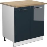 Vicco Keukenonderkast Fame-Line, Donkerblauw hoogglans/Wit, 80 cm goudkleurig eiken werkblad