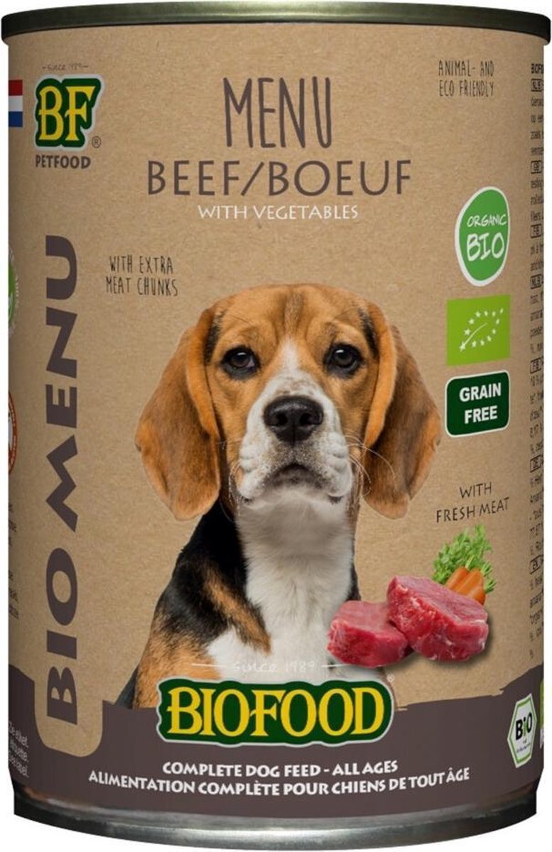 BIOFOOD 400 gr organic hond rund menu blik hondenvoer