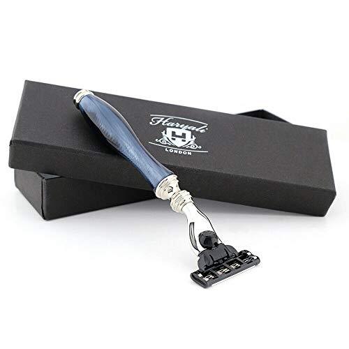 Haryali London Gemarmerd blauw Beperkte Editie Triple Edge Cartridge Razor - voor een Deep Clean Shave || Nieuwe Onbreekbare Handgreep || Perfect cadeau voor hem