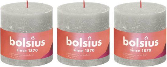 Bolsius Stompkaarsen Shine 3 st rustiek 100x100 mm zandgrijs