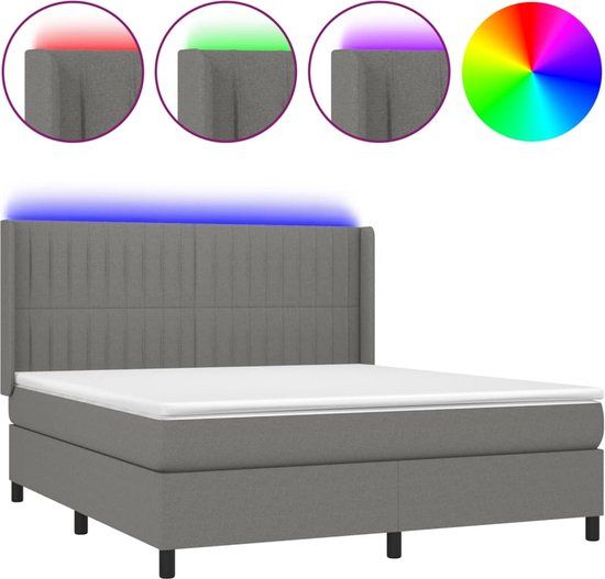 vidaXL Boxspring met matras en LED stof donkergrijs 180x200 cm