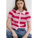 Mango gebreide gestreepte polo - roze
