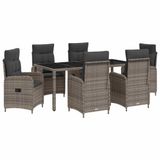 vidaXL Buiten Eettafel Set 7-delig Lichtgrijs en Donkergrijs Poly Rotan