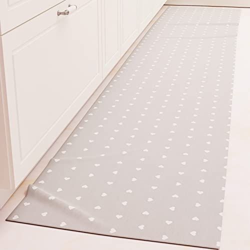 PETTI Artigiani Italiani - Vloerkleed voor keuken, loper voor keuken, antislip en wasbaar, 52 x 240 cm, motief harten, grijs, 100% Made in Italy