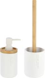 Tendance Badkamer accessoires set 2-delig - Polyresin/bamboe - wit