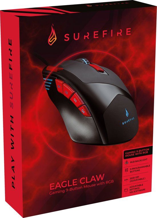 Surefire Gaming Eagle Claw Gaming Mouse - USB - 3200 DPI - RGB