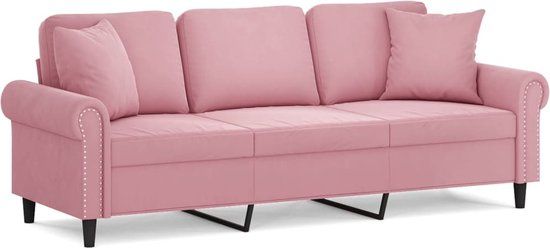 vidaXL Driezitsbank met sierkussens fluweel roze