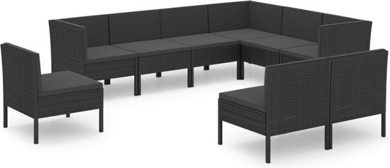 vidaXL 9-delige Loungeset met kussens poly rattan zwart