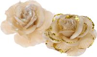 Merkloos Kerstboomversiering Bloemen - 2x stuks - 9 cm - goud glitter - op clip - ornament